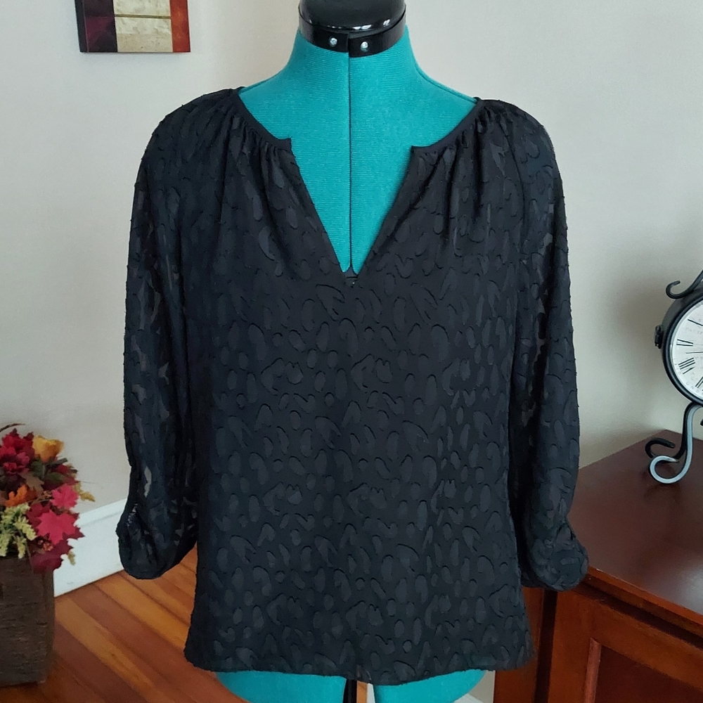 White House Black Market Layered Sheer Black Blouse XXS